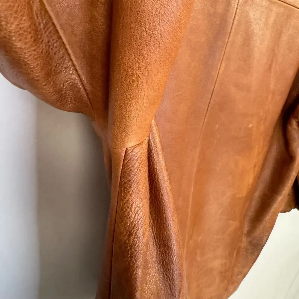 Andrew Marc Leather Car Coat S Brown Button Front Classic Heritage Luxury Jacket
